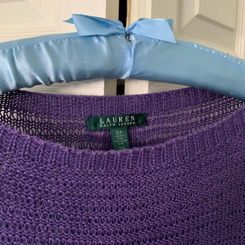 NWOT Ralph Lauren Linen Purple Boatneck Short-Sleeve Lightweight open Knit Top